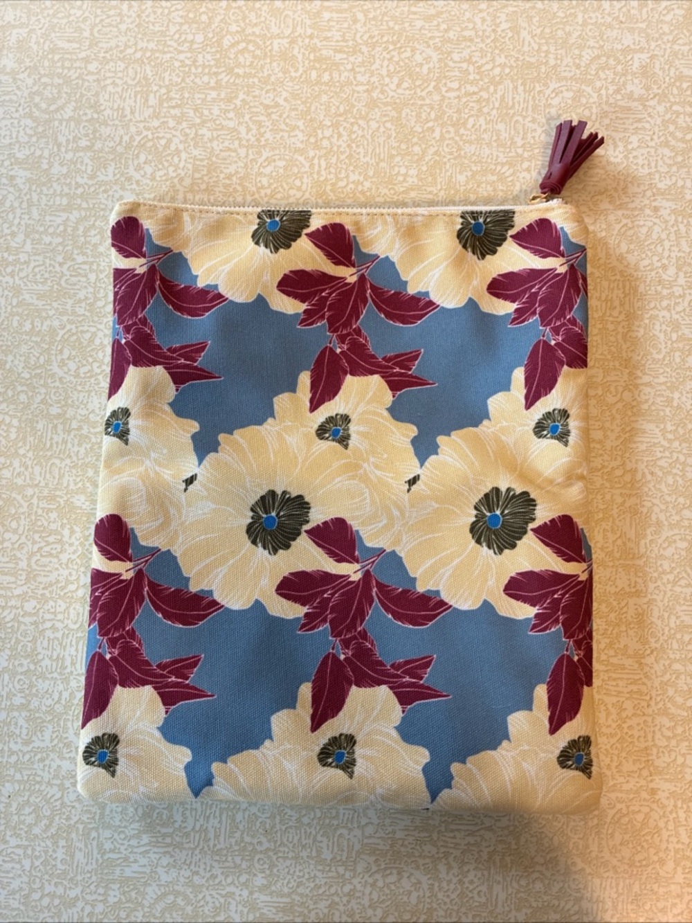 Rachel Pally Floral Zip Pouch in Blue, Cream & Burgundy Accents